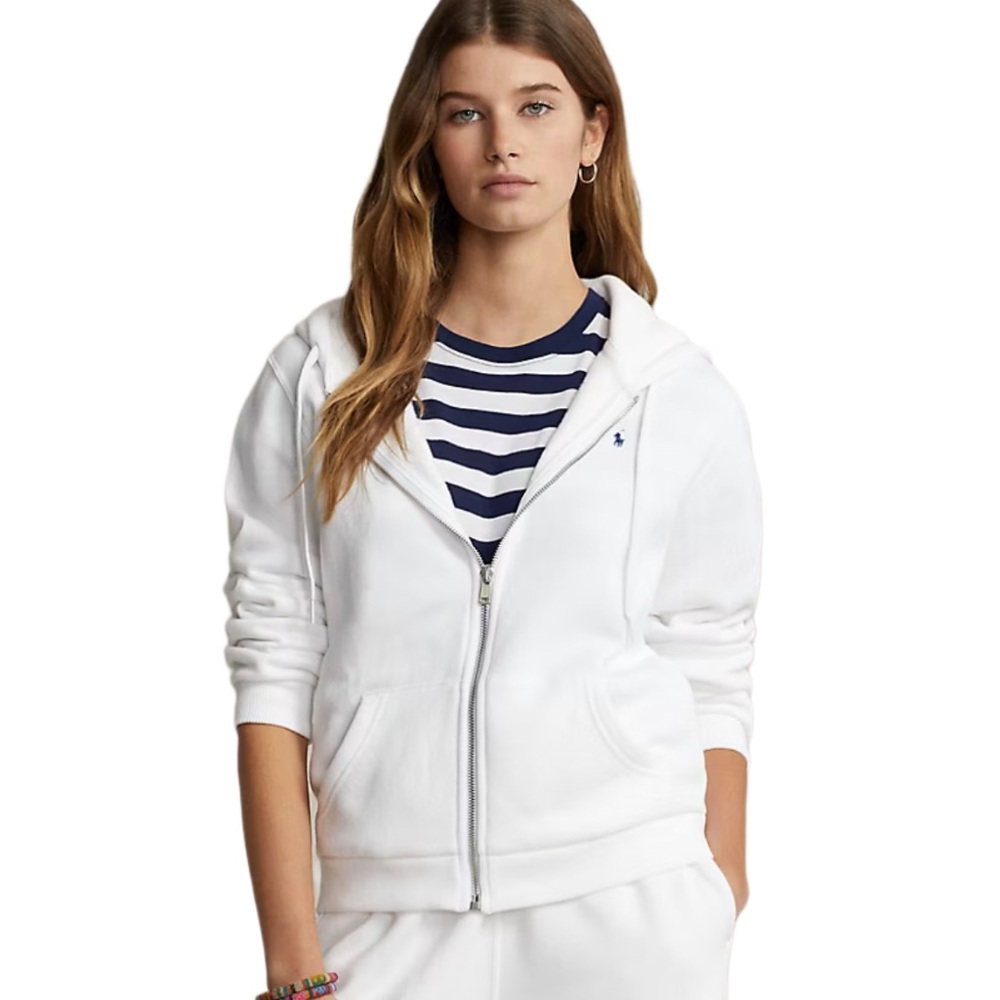 Polo Ralph Lauren White Fleece Full Zip Hoodie Jacket L